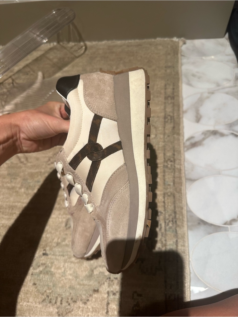 Veronica Beard Beige and Brown Suede Leather Lace-Up Sneaker